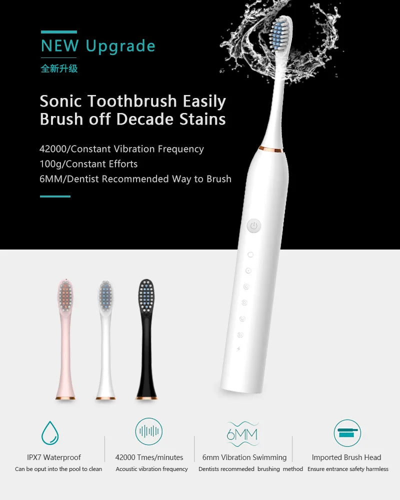 Xiaomi 6 Gear Powerful Sonic Electric Toothbrush USB Waterproof Smart Rechargeable Toothbrush Washable 8 brush heads Whitening